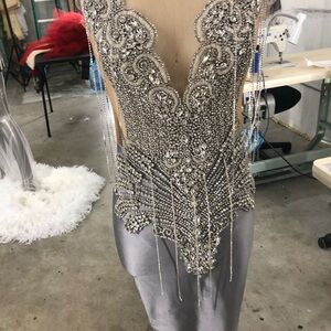 Elegant Silver Beaded Gown